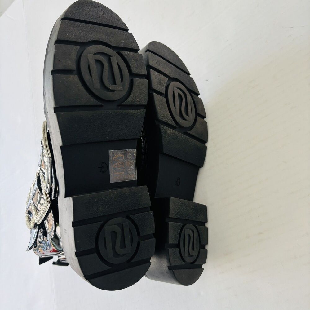 River Island Combat Boots Womens Size 7 Black Biker Crystal Buckle Straps Grunge - Picture 12 of 13